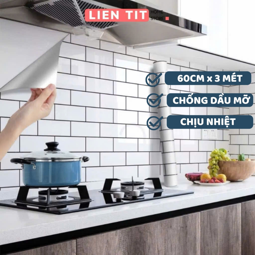  Decal Dán Bếp 60cmx3m Chống Dầu Mỡ Tráng Nhôm Dễ Lau Chùi Giấy Dán Tường Bếp Giả Gạch Hoa Văn Đẹp 