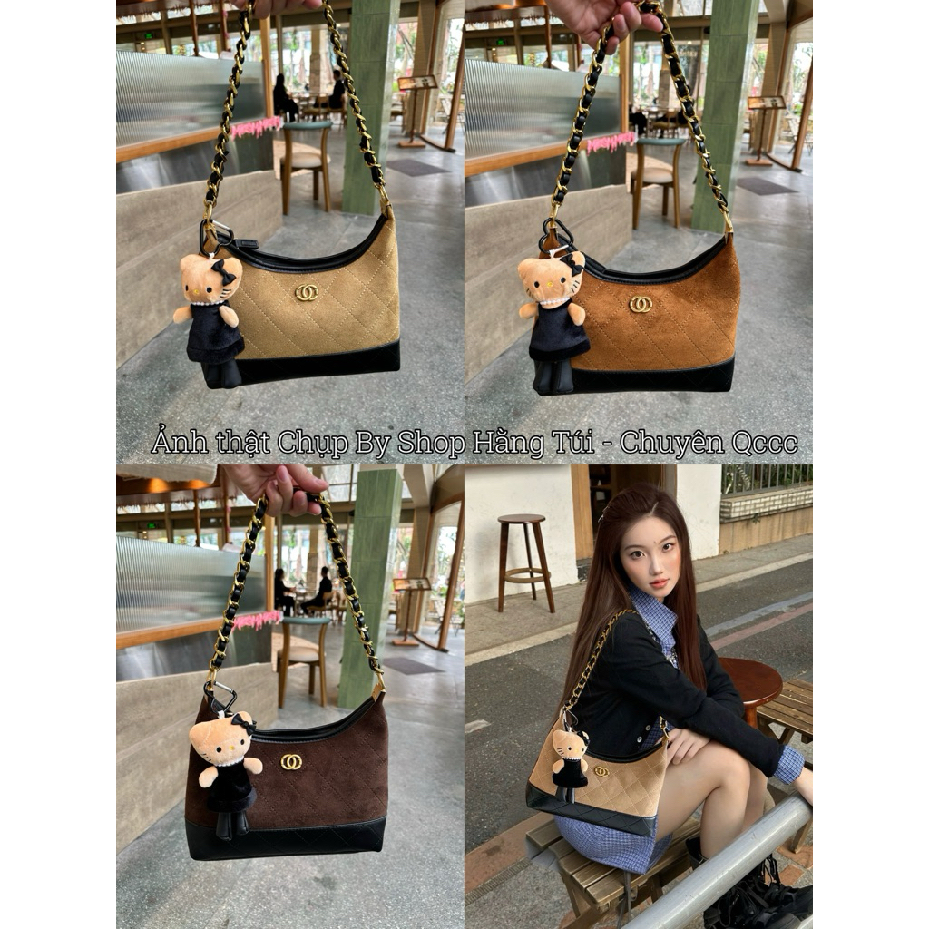 [CHARM KITTY] Túi Trám Kẹp nách 26cm Da lộn tặng kèm Charm Kitty