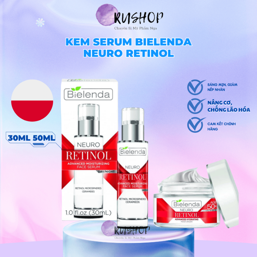 Bộ sản phẩm Bielenda Neuro Retinol chống lão hóa, trẻ hoá, làm da căng bóng, mờ thâm sẹo