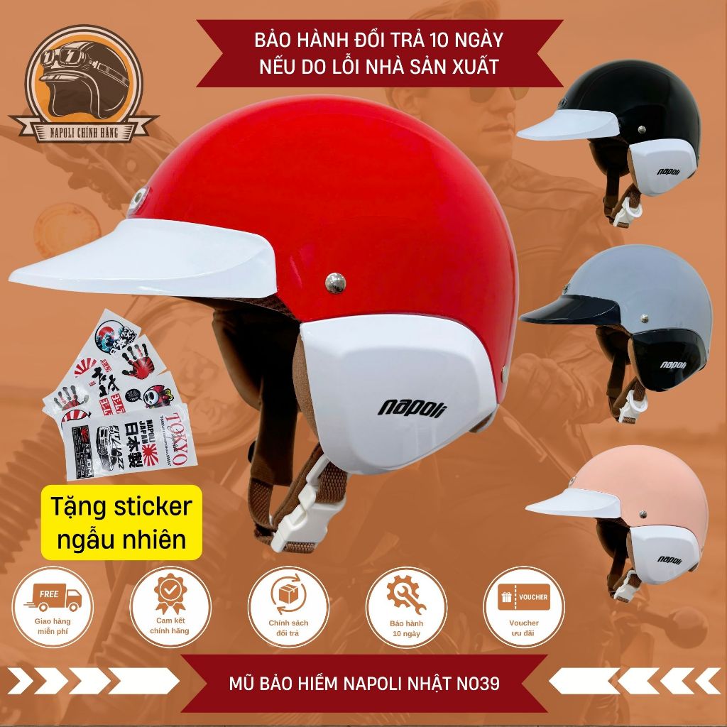Tặng Sticker Mũ Bảo Hiểm Napoli Honda 3/4 CHÍNH HÃNG FREESHIP  - Nón Bảo Hiểm Napoli N039 Honda Nhật