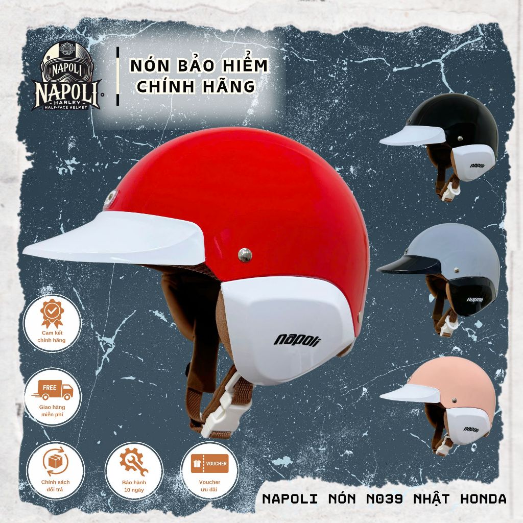 Tặng Sticker - Mũ Bảo Hiểm Napoli 3/4 [CHÍNH HÃNG][FREESHIP] - Nón Bảo Hiểm Napoli N039 Nhật Bản