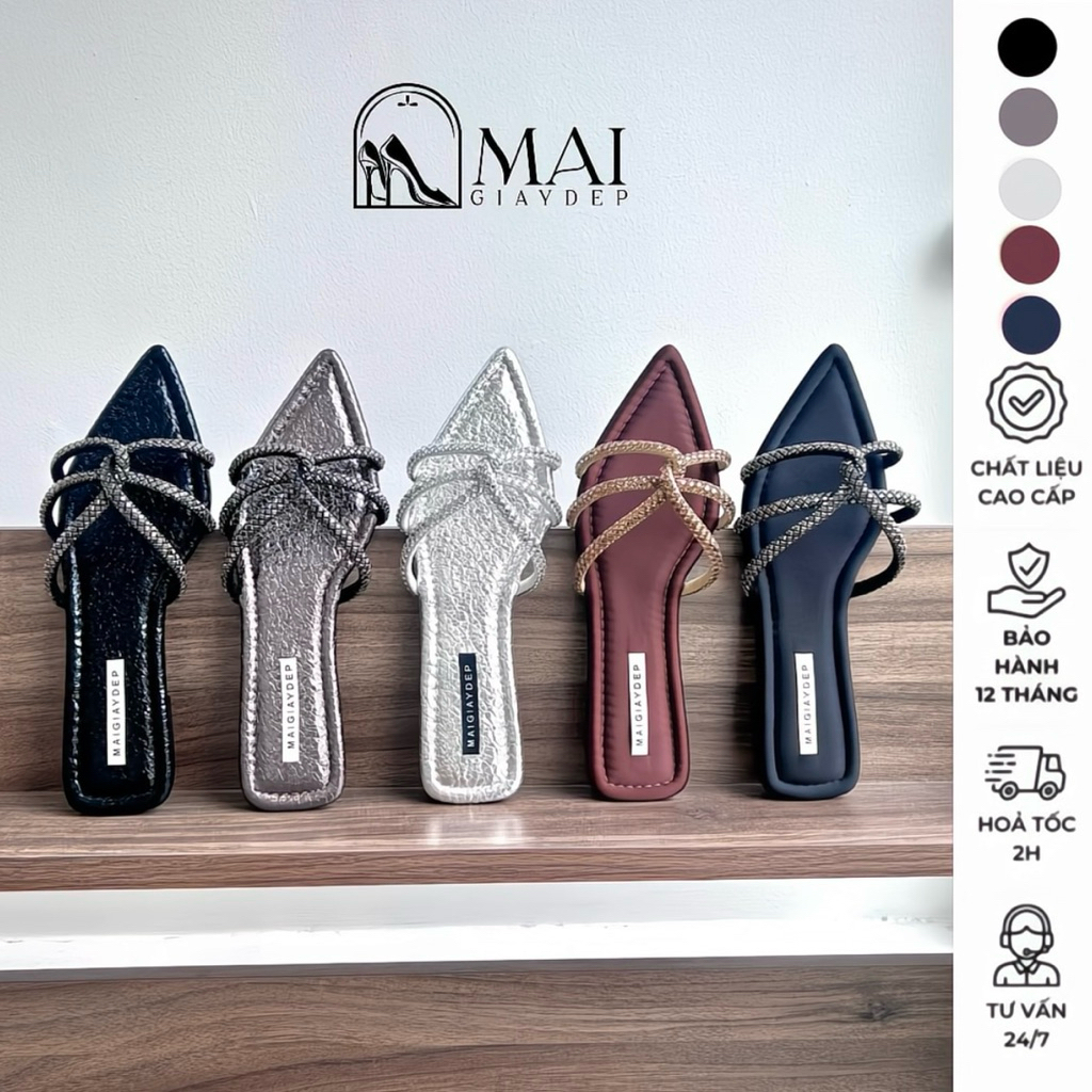 SOCO-(Chuẩn size)-Dép Nữ Mũi Nhọn Dây Đá Xoắn, Có Đệm Êm, Chất | MAIGIAYDEP