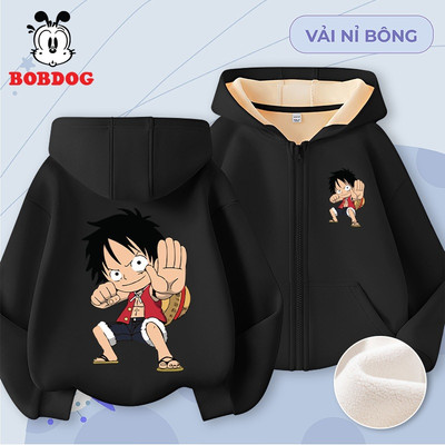 Áo khoác cho bé trai BOBDOG chất liệu nỉ bông dày dặn in hình Luffy dễ thương cho bé