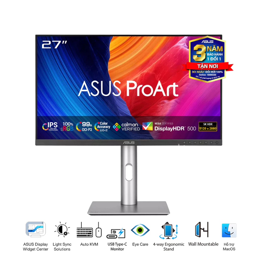 Màn Hình Đồ Họa ASUS ProArt PA27JCV (27" - IPS - 5K - 60Hz - 5ms) - Bảo hành chính hãng 36 tháng