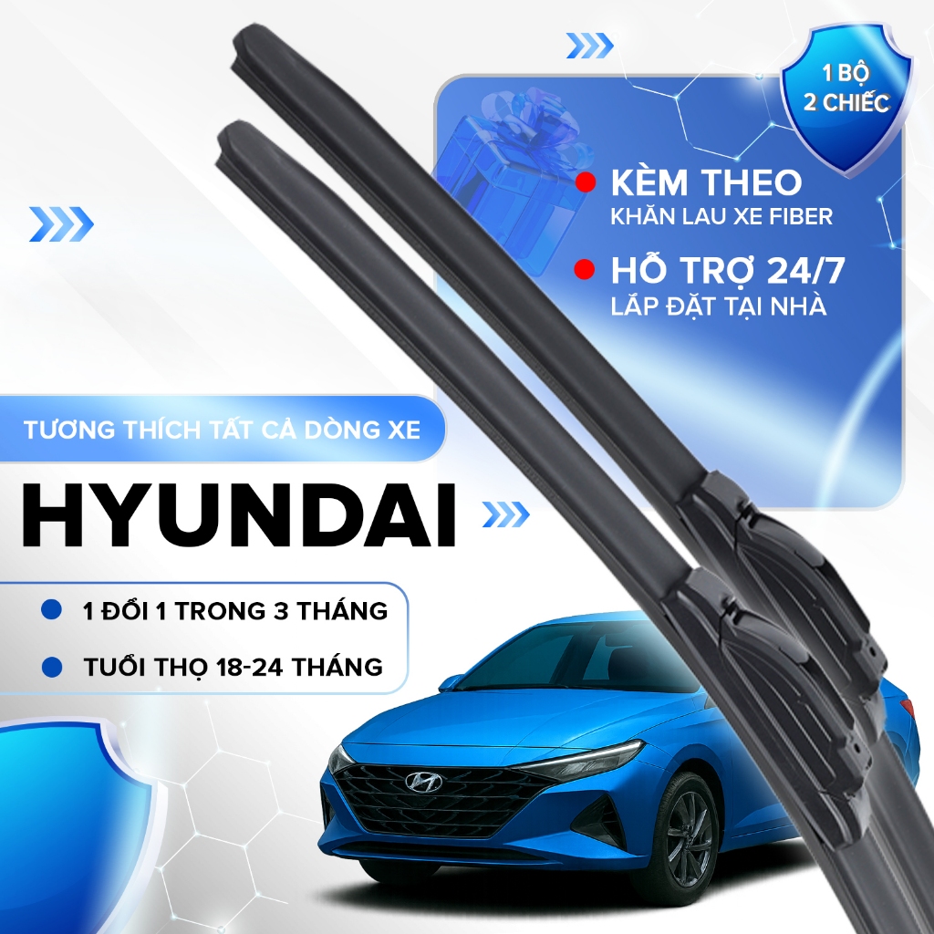 [CHÍNH HÃNG] Gạt mưa xe HUYNDAI, Gạt mưa xương mềm cho các dòng xe: Accent, Creta, I10, Elantra,I20.