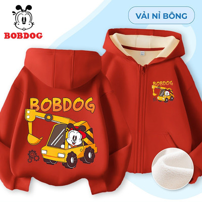 Áo khoác nỉ bông cho bé trai BOBDOG chất liệu nỉ bông  in hình ô tô máy xúc dễ thương cho bé