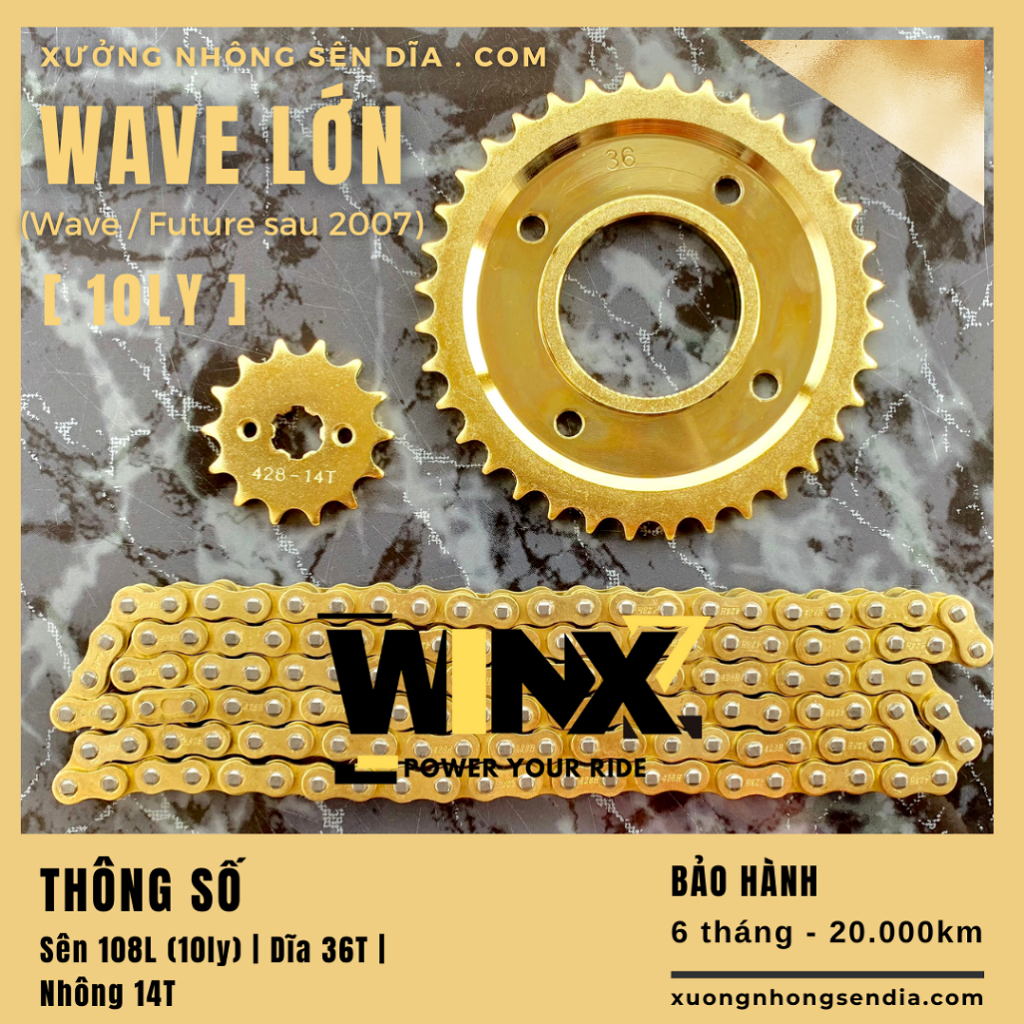 NHÔNG SÊN DĨA WAVE RS / WAVE RSX/ WAVE S110/ WAVE ALPHA LỚN/ FUTURE X/ FUTURE 125 VÀNG