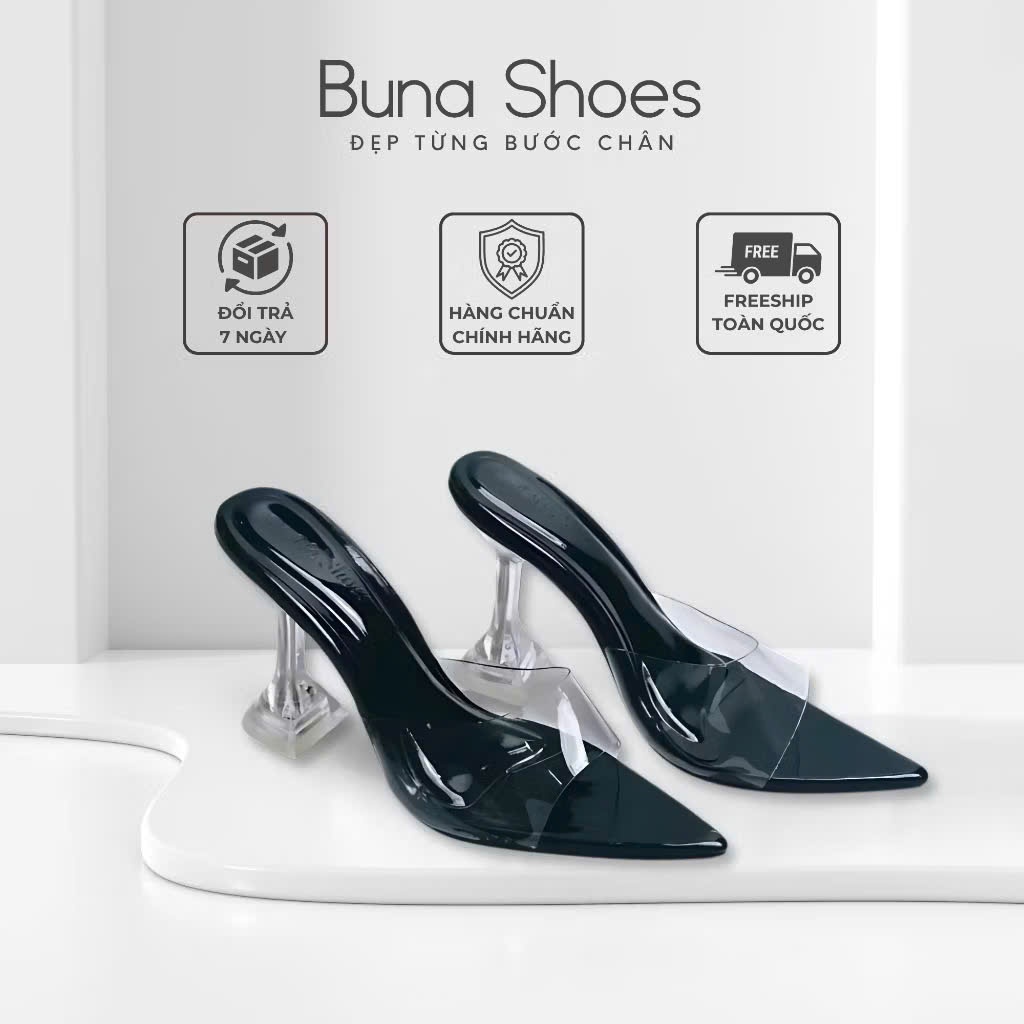 Guốc Nữ Mũi Nhọn Quai Trong Gót Ly BuNaShoes-Guốc nữ đi tiệc-hàng chuẩn size VN