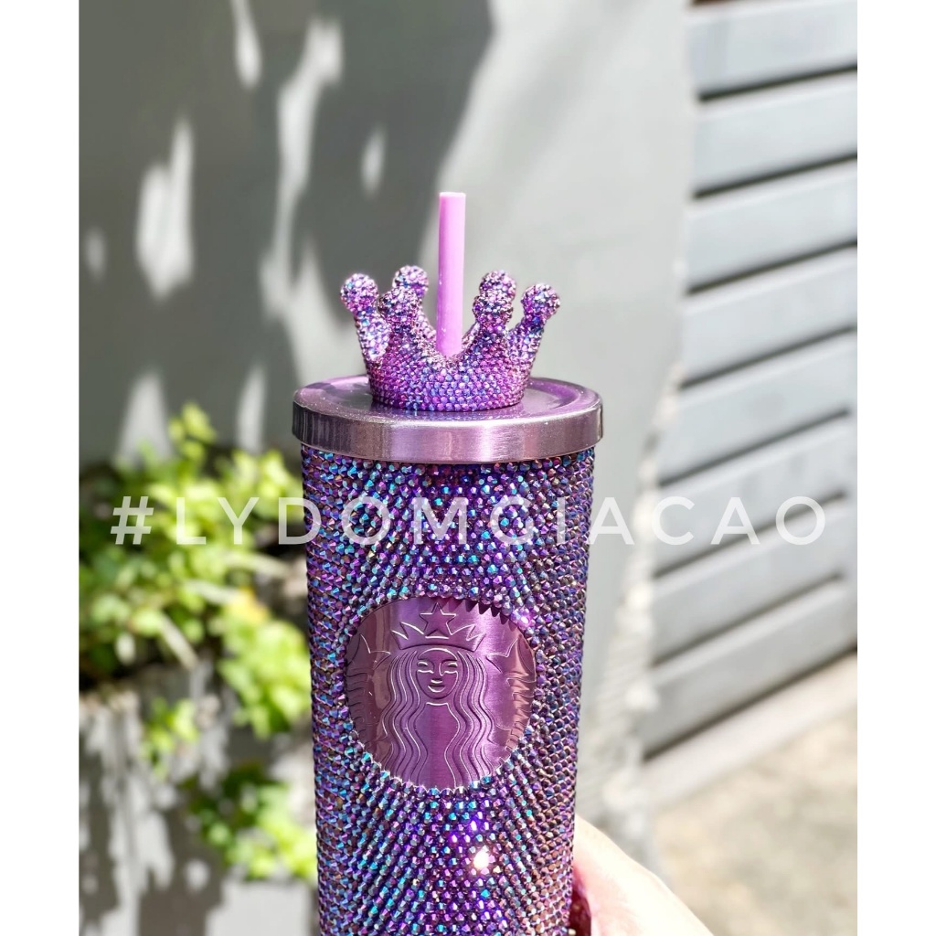 TOPPER VƯƠNG MIỆN ĐÍNH ĐÁ TRANG TRÍ LY STARBUCKS CUSTOM BY LYDOMGIACAO