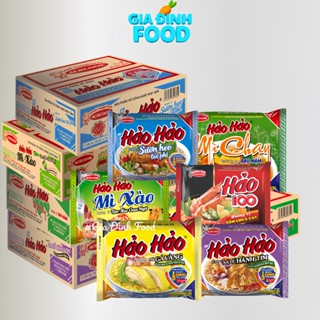   THÙNG 30 GÓI  Mì tôm hảo hảo các loại - Vị Sate hành tím  Chay rau nấm  Gà vàng  Hảo 100  Tôm xào  tỏi phi 