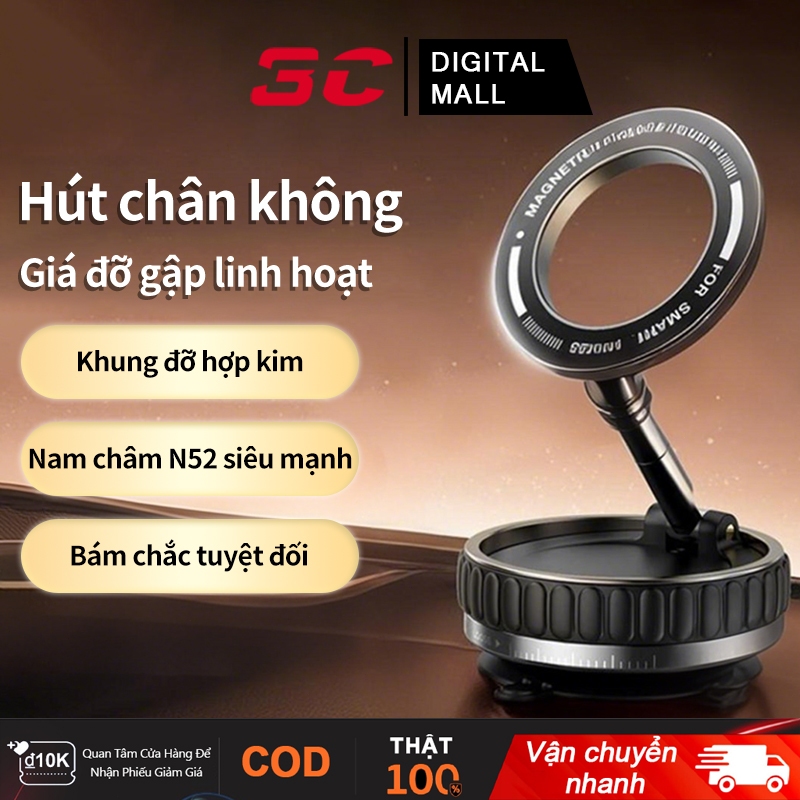 Giá đỡ điện thoại ô tô từ tính chân không với thiết kế gập và xoay 360° hấp thụ từ tính