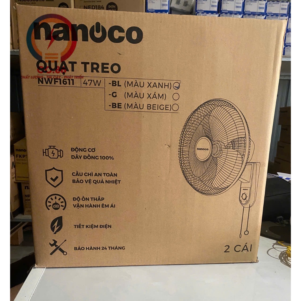 Quạt Treo Tường Nanoco 2 Dây, 47W, NWF1611 Màu Xám