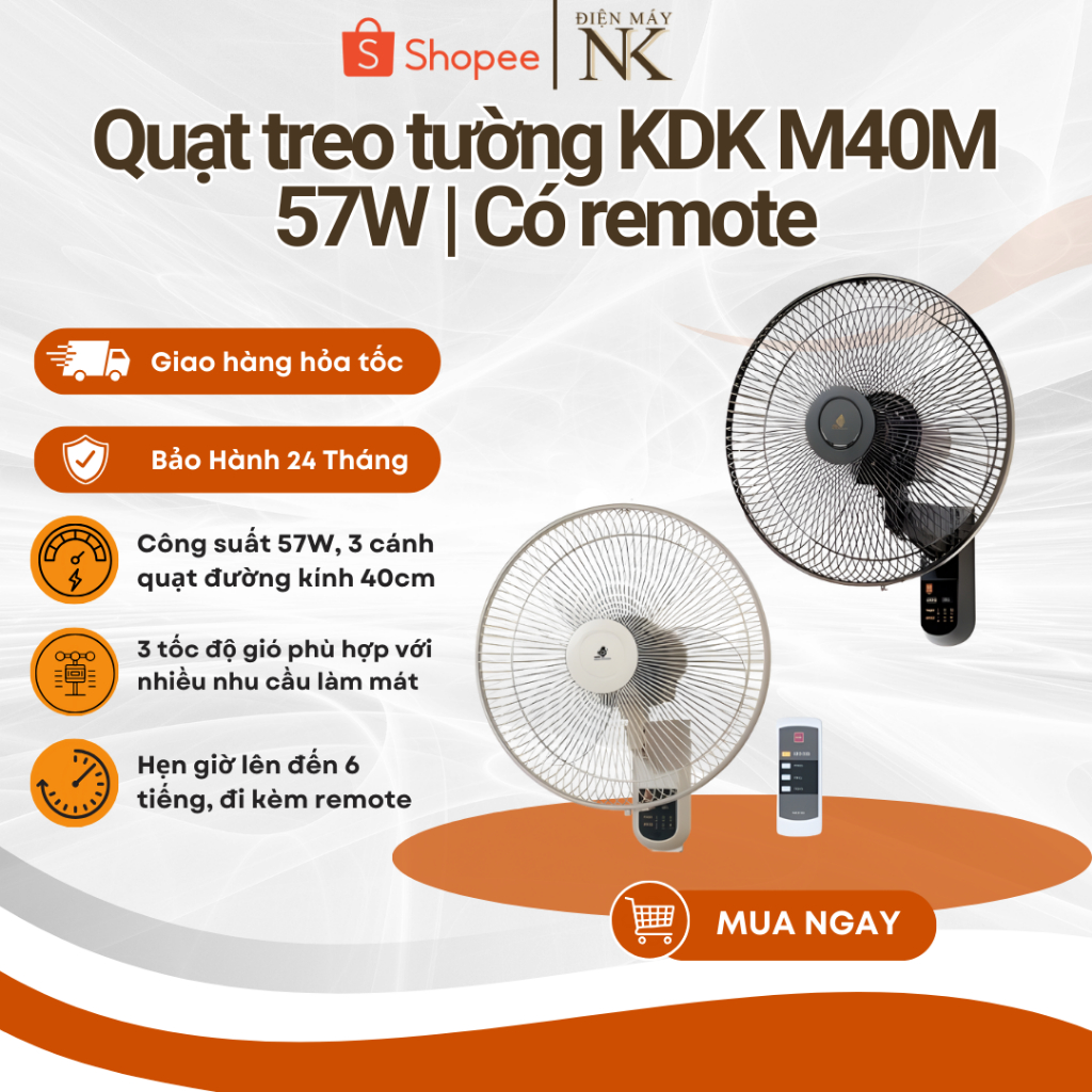 Quạt treo tường KDK M40M(BK) Đen | Quạt treo KDK M40M(GY) Xám - Bảo hành 24 Tháng