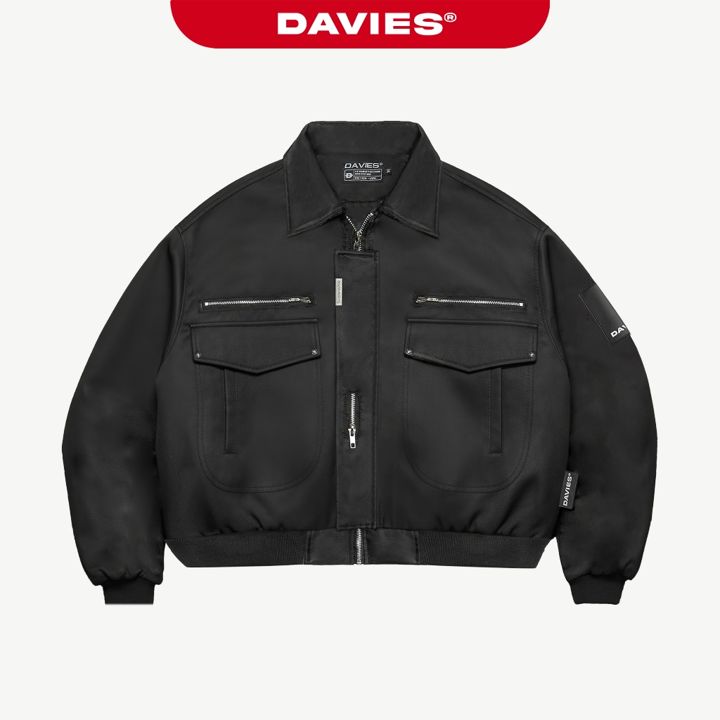 Áo khoác dù croptop nam nữ DAVIES chất liệu dù protex bền và kháng nước màu đen Crop Bomber Jacket C