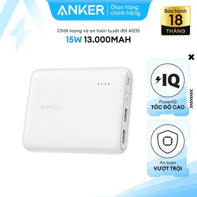 Sạc dự phòng ANKER PowerCore 13000mAh [ KHÔNG SẠC NHANH+KHÔNG CÓ CỔNG TYPE-C] - A1215