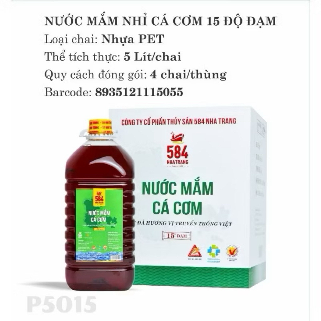 Nước mắm  Cá cơm 15 độ đạm can 5L - 584 Nha Trang đậm đà hương vị truyền thống Việt