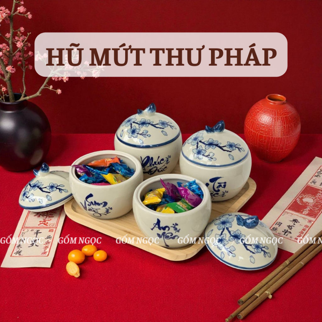 Hủ đựng mứt Tết gốm Bát Tràng , hũ đựng trà, hũ đựng bánh kẹo Tết, hũ đựng kẹo Gốm Ngọc