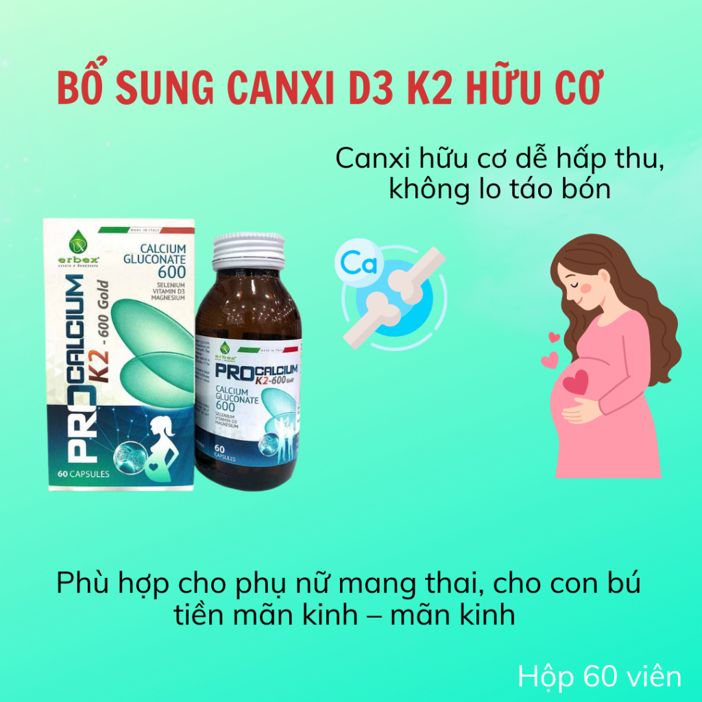 Procalcium K2-600 Gold bổ sung canxi D3 K2 hữu cơ nhập khẩu Italia hỗ trợ xương chắc khỏe