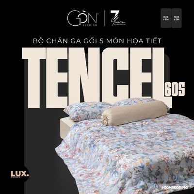 (Mẫu Mới) Bộ Chăn Ga Gối 5 Món Gòn Bedding Lụa Tencel 60s Hoạ Tiết 1m6x2m - 1m8x2m [Cho nệm 10 - 20cm]