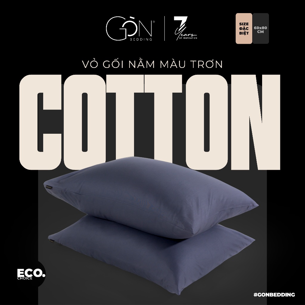 [Nhiều màu] 01 Vỏ Gối Nằm Gòn Bedding Cotton 100% Hàn Quốc Màu Trơn 60x80 cm