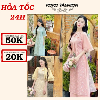  KOKO STORE Sét Áo Dài KÈM QUẦN Cách Tân Voan Tơ Hoa Cổ Yếm 3 Màu Trẻ Trung Mặc Tết 2026 
