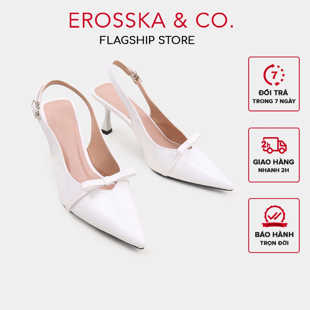 [Erosska] - Giày cao gót nữ mũi nhọn phối nơ kiểu dáng đơn giản thanh lịch màu đen cao 8cm - EH044