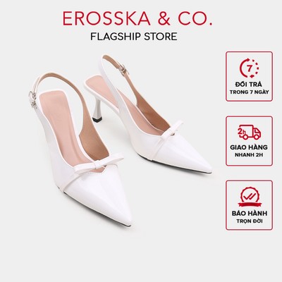[Erosska] - Giày cao gót nữ mũi nhọn phối nơ kiểu dáng đơn giản thanh lịch màu đen cao 8cm - EH044