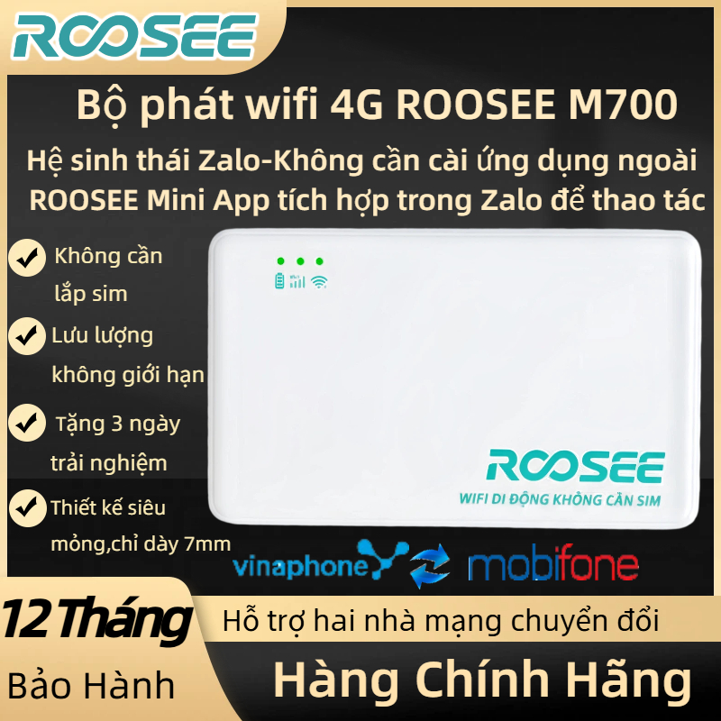 Bộ phát wifi 4G ROOSEE M700 -không cần lắp sim , hai mạng chuyển đổi, siêu mỏng chỉ dày 7mm,thích hợ