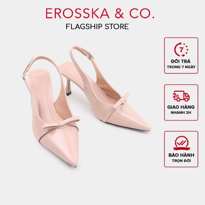 [EROSSKA] - Giày cao gót nữ mũi nhọn phối nơ kiểu dáng đơn giản thanh lịch màu hồng cao 8cm - EH044