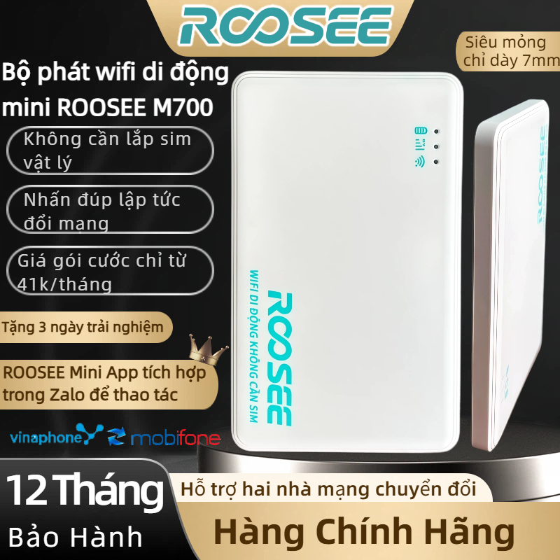 Bộ phát wifi 4G bỏ túi Roosee M700- wifi cầm tay, không cần lắp sim,mỏng, nhẹ, ROOSEE mini app thao 