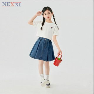 Chân Váy Jean Xếp Ly Form Dài Bé Gái – Jean Cotton Mềm Mịn, Lưng Thun Co Giãn, Có Chip – NEXXI