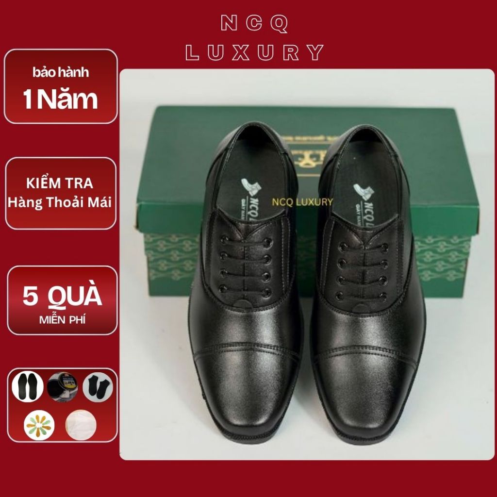 MÃ GIẢM GIÁ HÔM NAY NCQLUXURY2626 Giày tây nam công sở không dây chất liệu da bò cao cấp, đế cao su non êm ái chỉ khâu