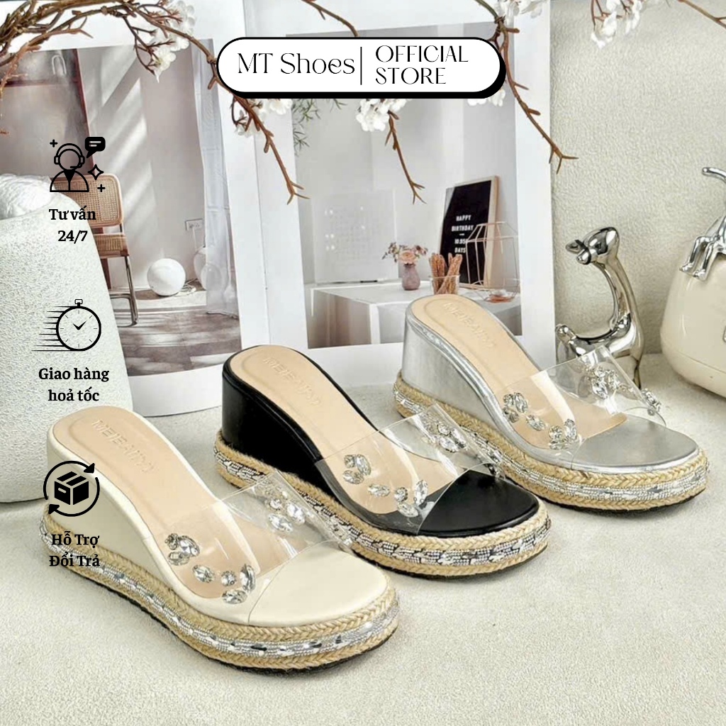 Dép Xuồng Nữ 7 Phân Quai Trong Suốt Đính Đá Thời Trang Đế Nhẹ Mang Tôn Chân MT Shoes DN095