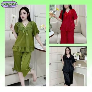  Pijama Lụa Latin Tay Lỡ Quần Lửng Cổ Phối Ren- Đồ ngủ Pijama Tiểu Thư thời trang dành cho nữ- PJ019 