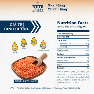 Đậu Lăng Đỏ – Nguyên Chất, Hạt Khô Ăn Healthy, Nấu Súp, Red Lentils, The Nuts Valley 