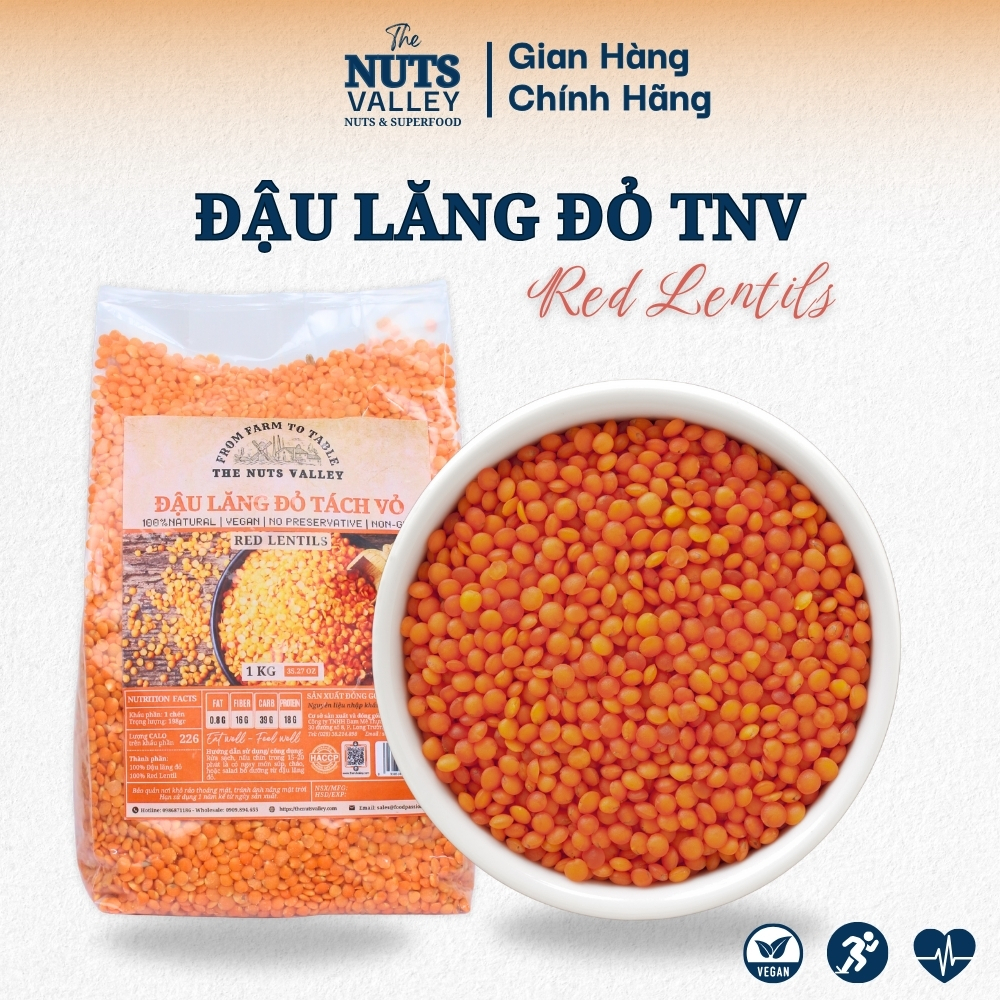 Đậu Lăng Đỏ – Nguyên Chất, Hạt Khô Ăn Healthy, Nấu Súp, Red Lentils, The Nuts Valley 