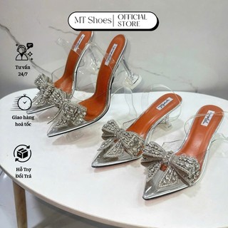  Giày cao gót nữ 7-9P quai trong suốt đính nơ đá Hot Trend form chuẩn đẹp tôn chân MT Shoes GN054 
