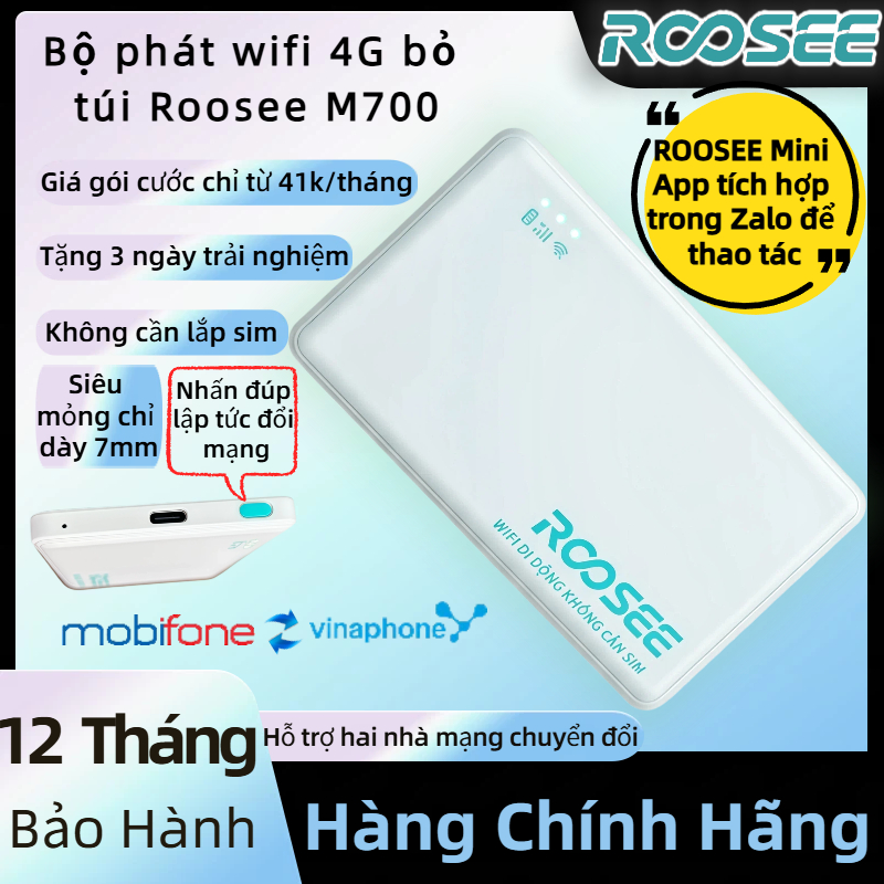 Bộ phát wifi di động mini ROOSEE M700 - không cần lắp sim, chuẩn wifi 6, thích hợp Roosee mini app,c