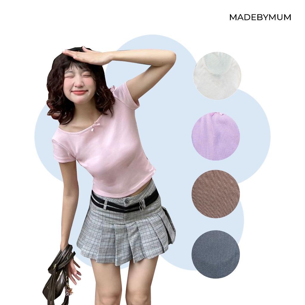 MADE BY MUM - Lita Top Áo Thun Gân Hở Lưng Màu Hồng Dễ Thương