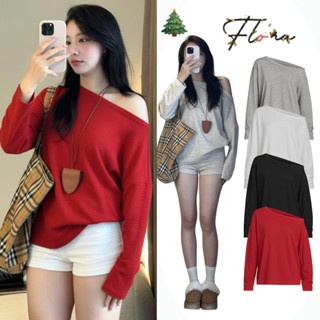  Áo Thun TAY DÀI LỆCH VAI Form Rộng Thun Cotton DD154 Áo Thun Dáng Dài Nữ Trơn Trễ Vai Noel Flo'ra 