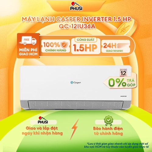 QC-12IU36A [GIAO MIỄN PHÍ HCM] Máy lạnh Casper Inverter 1.5 HP QC-12IU36A - CHÍNH HÃNG, BH 3 NĂM