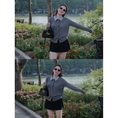 @NLN - ( Ảnh thật ) Áo Len Cardigan Phối Cổ Giả Sơ Mi, Áo Cardigan Dài Tay Cài Cúc Chuẩn Hàng Loại 1