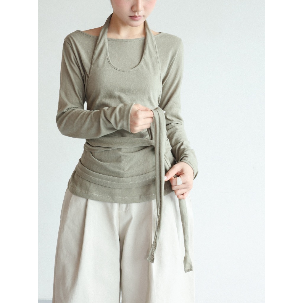 Áo thun tay dài layer áo yếm cột dây 𝐒𝐎𝐌𝐒 | 𝐄𝐬𝐬𝐞𝐧 𝐓𝐨𝐩