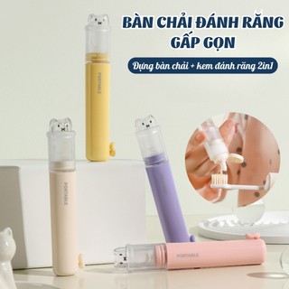 ❤️Love❤️Bàn Chải Đánh Răng Gấp Gọn Tích Hợp Kem Đánh Răng 2in1 Lông Mềm Nhỏ Gọn Tiện Dụng Mang Du Lịch
