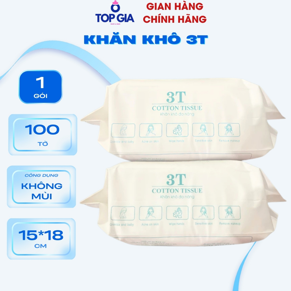 Gói 100 Tờ Khăn Khô 3T Pharma Dùng 1 Lần