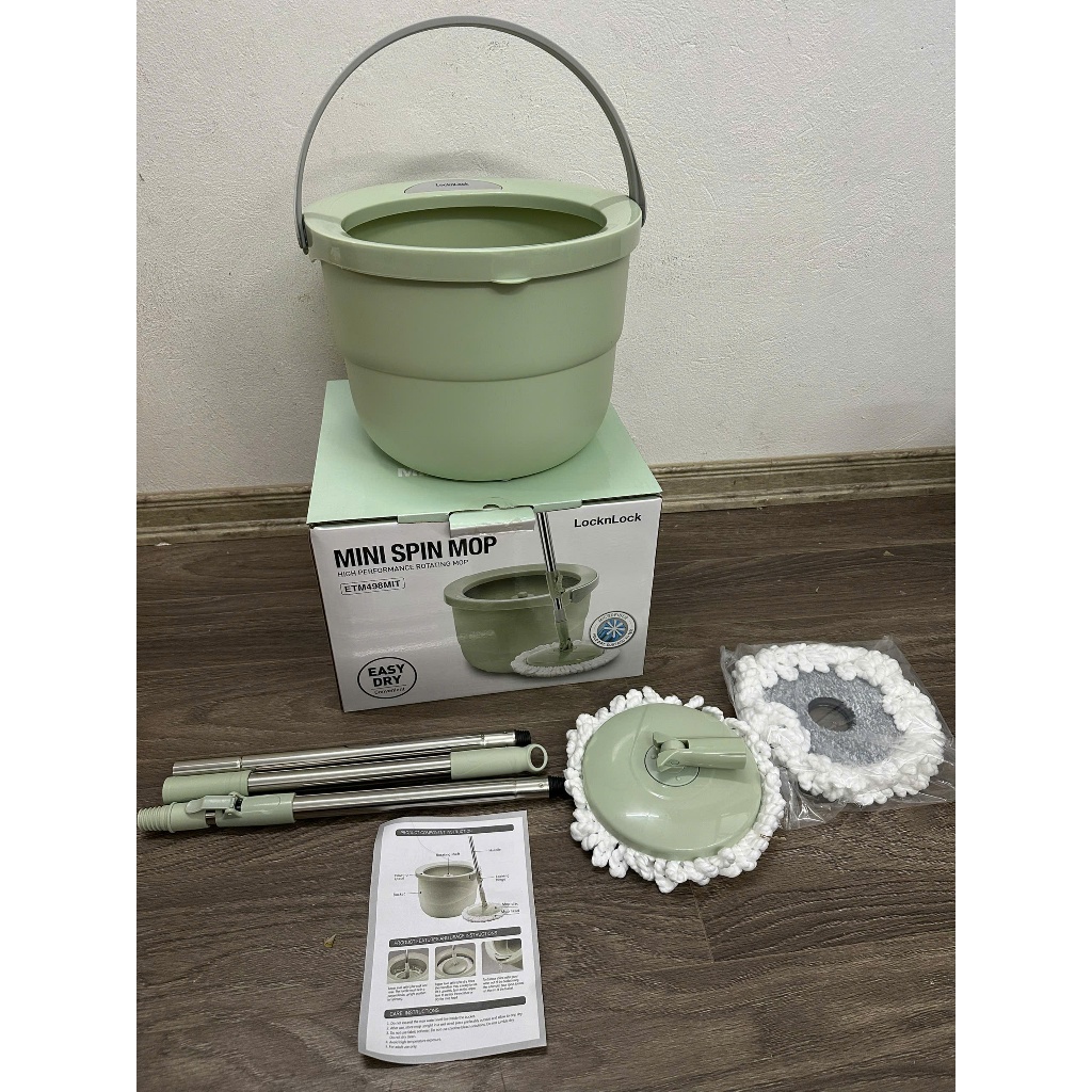 Bộ cây lau nhà Lock&Lock Mini Spin Mop , 3 bông lau sàn ETM498MITS2 - Màu xanh mint