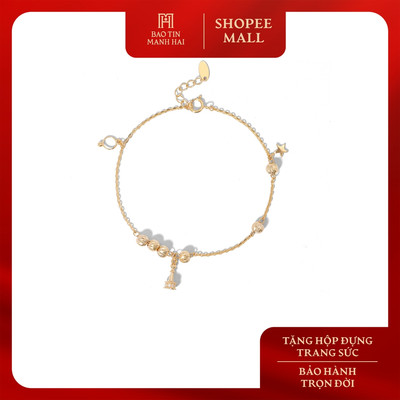 Lắc tay nữ vàng 10K charm tháp rơi mix bi tròn Bảo Tín Mạnh Hải  PYLTV10KDH-508015