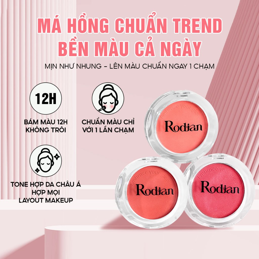 Phấn Má Hồng Rodian Pure Color Softening Blush, Mịn Lâu Trôi Tông Màu Tự nhiên 5.5g