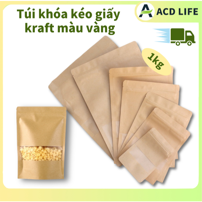 Giá bán buôn 1kg Túi giấy Kraft có khóa kéo, đứng thẳng, chống thấm nước cả trong và ngoài