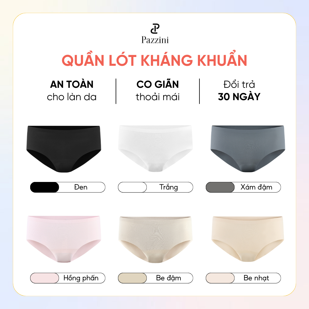 Combo 5 quần lót nữ kháng khuẩn Pazzini chất su lạnh, cạp thường không đường may không lộ viền co giãn thoải mãi - WU005 | BigBuy360 - bigbuy360.vn